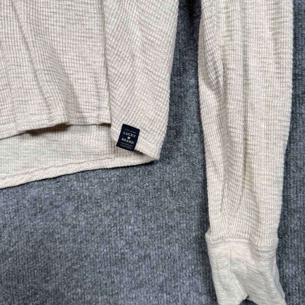 Lucky Brand Size XL Henley Shirt Hoodie Tan Cotton Cloud Waffle Button Pullover - Picture 4 of 9